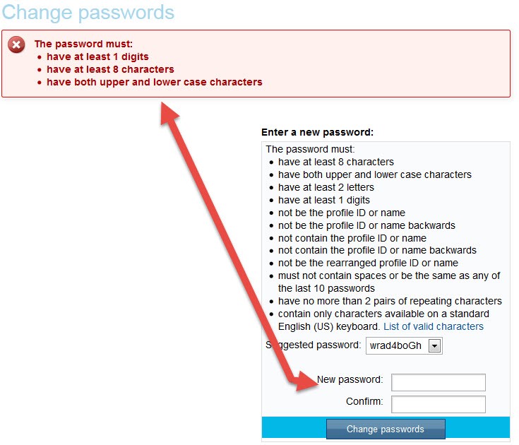 Unsuccessful Password Change